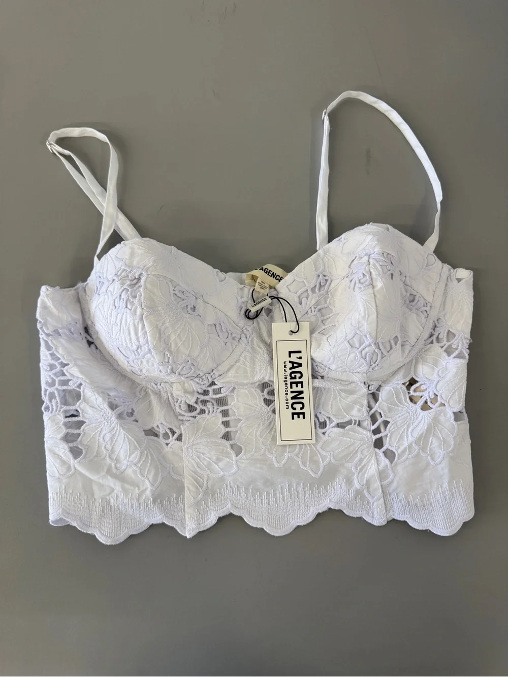 L'AGENCE White Lace Bustier Camisole with Scalloped Hem - Picture 6 of 6